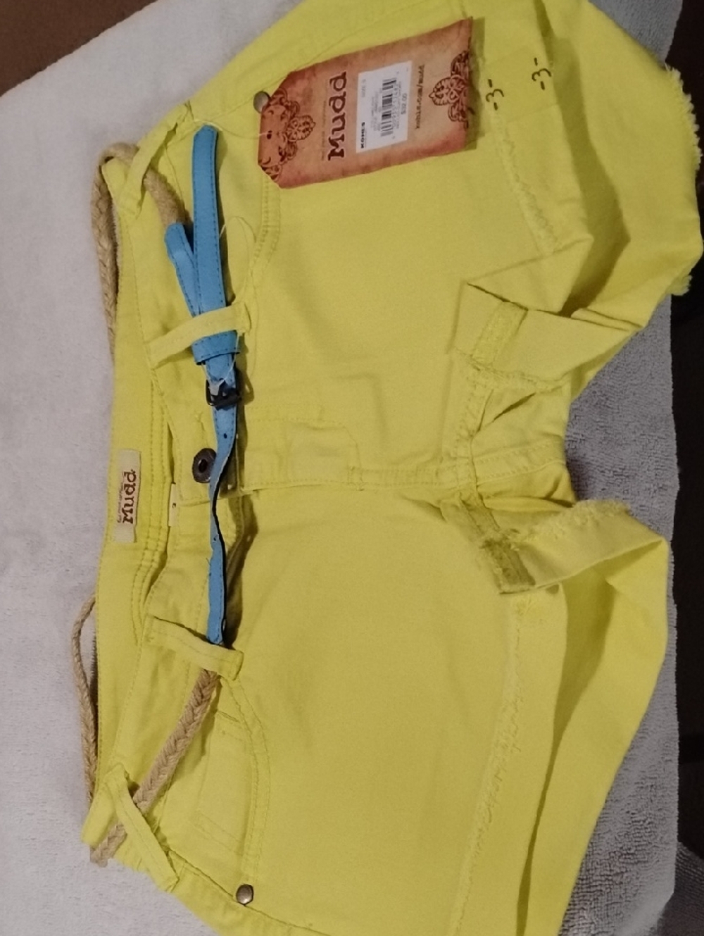 Mudd Yellow Women's Shorts with Light Blue Belt